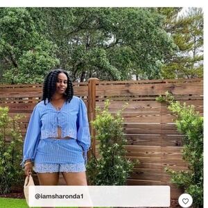 Future collective blue white eyelet pull on cotton shorts size xl new with tags